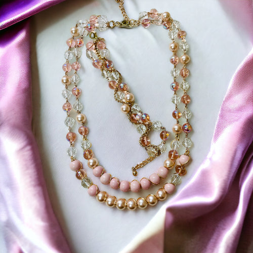 Pink Beaded Necklace and Bracelets, Pink Necklace Set