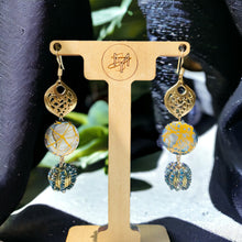 Load image into Gallery viewer, Blue Earrings, Dangling Earrings, Blue and Gold Earrings
