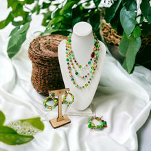 Load image into Gallery viewer, DONNA JAE- Green Multi color Necklace, Drop Earrings and Bracelet Set
