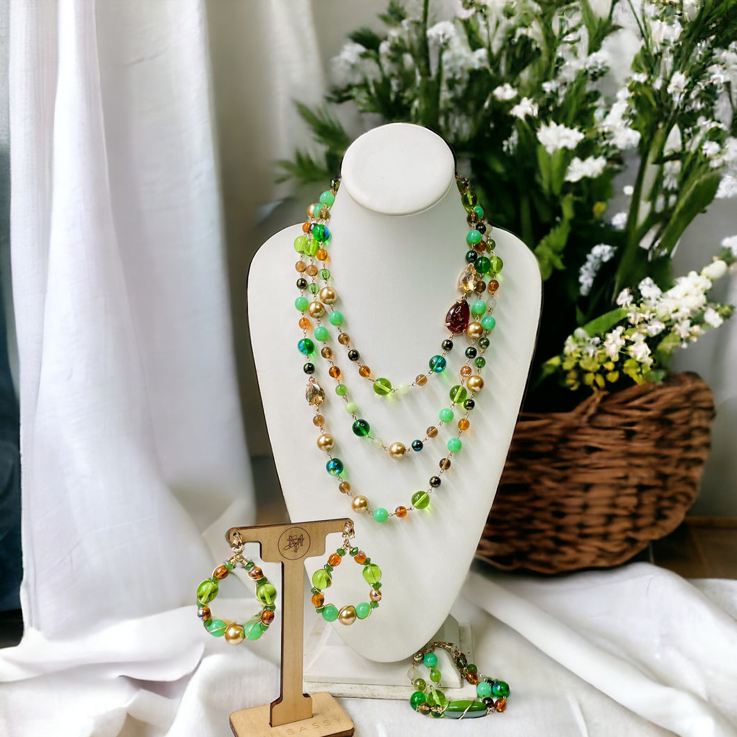 Green Necklace Set, Earring Set, Bracelet Set, Jewelry Set, Green Jewelry