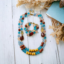Load image into Gallery viewer, MONA LIZA- Blue and Yellow Multi color Wire Wrapped Beaded Necklace and Bracelet Set
