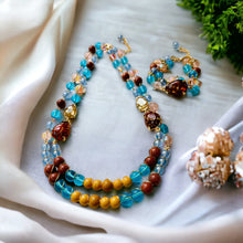 Load image into Gallery viewer, MONA LIZA- Blue and Yellow Multi color Wire Wrapped Beaded Necklace and Bracelet Set
