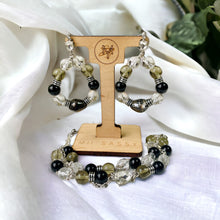 Load image into Gallery viewer, Black Beaded Necklace, Multi-strand Beaded Necklace, Beaded Bracelet, Tear Drop Earrings
