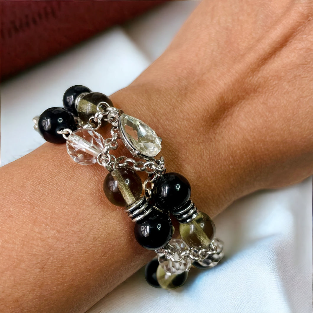 Black and Silver Bracelet, Beaded Bracelet