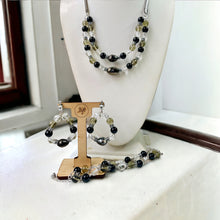 Load image into Gallery viewer, JANAE- Black Multi color Beaded Necklace , Tear Drop Earrings and Beaded Bracelet Set
