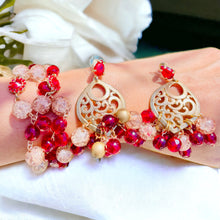 Load image into Gallery viewer, Red and Gold Bracelet and Earring Set, Red Beaded Jewelry Set
