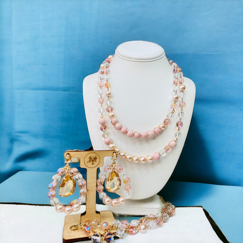 Light Peach and Pink Beaded Necklace set