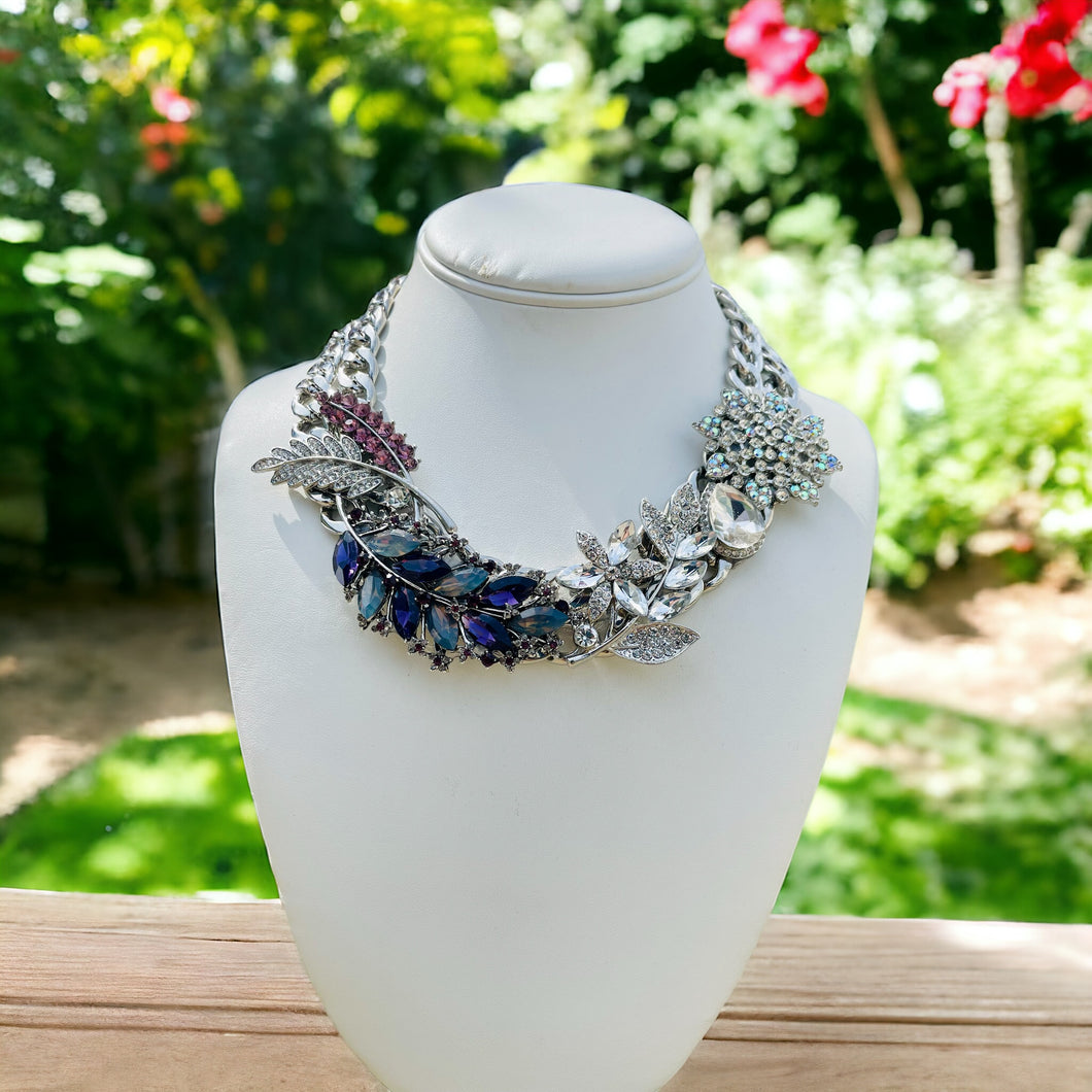 Purple and Silver Necklace, Statement Necklace, Summer Jewelry