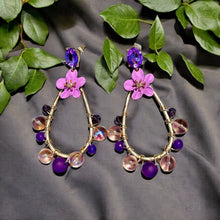 Load image into Gallery viewer, PRIMROSE- Purple and Gold Tear Drop Beaded Earrings
