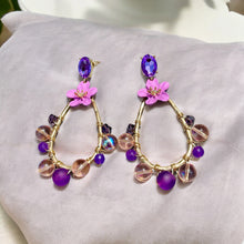 Load image into Gallery viewer, PRIMROSE- Purple and Gold Tear Drop Beaded Earrings
