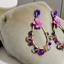 Load image into Gallery viewer, PRIMROSE- Purple and Gold Tear Drop Beaded Earrings
