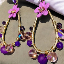 Load image into Gallery viewer, PRIMROSE- Purple and Gold Tear Drop Beaded Earrings
