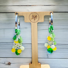 Load image into Gallery viewer, HYACINTH- Green and Yellow Beaded Crochet Chandelier Hoop Earrings
