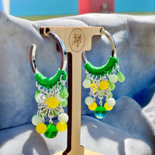 Load image into Gallery viewer, Crochet Hoop Earrings, Beaded Chandelier, Summer Earrings
