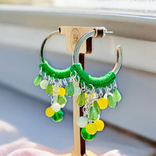 Load image into Gallery viewer, HYACINTH- Green and Yellow Beaded Crochet Chandelier Hoop Earrings
