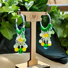 Load image into Gallery viewer, HYACINTH- Green and Yellow Beaded Crochet Chandelier Hoop Earrings
