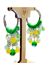 Load image into Gallery viewer, HYACINTH- Green and Yellow Beaded Crochet Chandelier Hoop Earrings
