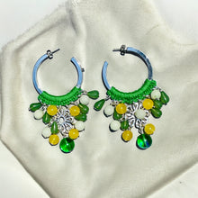 Load image into Gallery viewer, HYACINTH- Green and Yellow Beaded Crochet Chandelier Hoop Earrings
