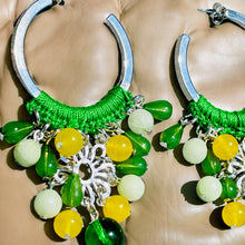 Load image into Gallery viewer, HYACINTH- Green and Yellow Beaded Crochet Chandelier Hoop Earrings
