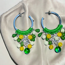 Load image into Gallery viewer, HYACINTH- Green and Yellow Beaded Crochet Chandelier Hoop Earrings
