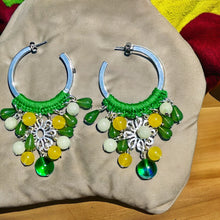 Load image into Gallery viewer, HYACINTH- Green and Yellow Beaded Crochet Chandelier Hoop Earrings
