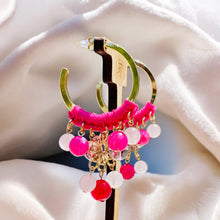 Load image into Gallery viewer, SUSANNAH- Pink Beaded Crochet Chandelier Hoop Earrings
