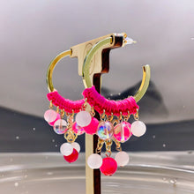 Load image into Gallery viewer, SUSANNAH- Pink Beaded Crochet Chandelier Hoop Earrings
