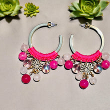 Load image into Gallery viewer, SUSANNAH- Pink Beaded Crochet Chandelier Hoop Earrings
