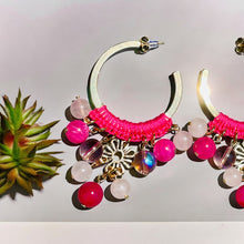 Load image into Gallery viewer, SUSANNAH- Pink Beaded Crochet Chandelier Hoop Earrings
