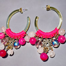 Load image into Gallery viewer, SUSANNAH- Pink Beaded Crochet Chandelier Hoop Earrings
