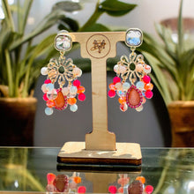 Load image into Gallery viewer, ZALIE- Pink and Orange Beaded Chandelier Earrings
