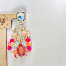 Load image into Gallery viewer, ZALIE- Pink and Orange Beaded Chandelier Earrings
