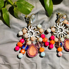 Load image into Gallery viewer, ZALIE- Pink and Orange Beaded Chandelier Earrings
