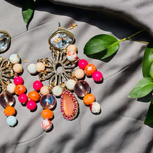 Load image into Gallery viewer, ZALIE- Pink and Orange Beaded Chandelier Earrings
