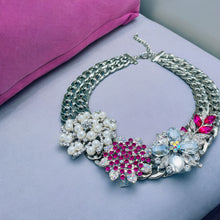 Load image into Gallery viewer, FLORENTINA - Pink and Silver Flower Statement Necklace
