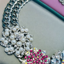 Load image into Gallery viewer, FLORENTINA - Pink and Silver Flower Statement Necklace
