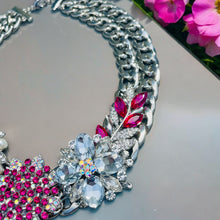 Load image into Gallery viewer, FLORENTINA - Pink and Silver Flower Statement Necklace
