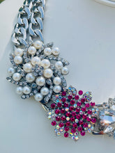 Load image into Gallery viewer, FLORENTINA - Pink and Silver Flower Statement Necklace
