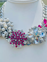 Load image into Gallery viewer, FLORENTINA - Pink and Silver Flower Statement Necklace
