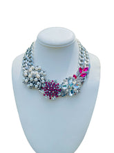 Load image into Gallery viewer, FLORENTINA - Pink and Silver Flower Statement Necklace
