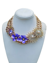 Load image into Gallery viewer, CHRISOULA - Purple and Gold  Flower Statement Necklace
