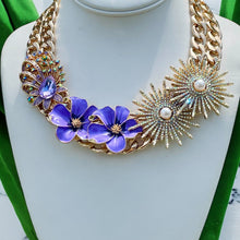 Load image into Gallery viewer, CHRISOULA - Purple and Gold  Flower Statement Necklace
