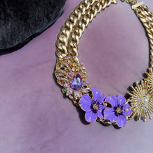 Load image into Gallery viewer, CHRISOULA - Purple and Gold  Flower Statement Necklace
