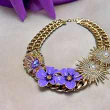 Load image into Gallery viewer, CHRISOULA - Purple and Gold  Flower Statement Necklace
