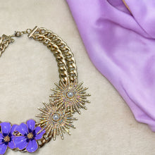 Load image into Gallery viewer, CHRISOULA - Purple and Gold  Flower Statement Necklace
