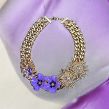 Load image into Gallery viewer, CHRISOULA - Purple and Gold  Flower Statement Necklace
