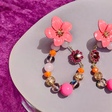 Load image into Gallery viewer, FLORISE- Pink and Orange Multi color Flower Beaded Earrings
