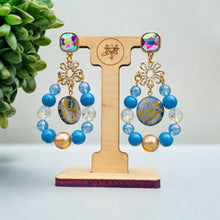 Load image into Gallery viewer, Blue and Gold Beaded Earrings, Tear Drop Earrings, Beaded Earrings, Blue Earrings
