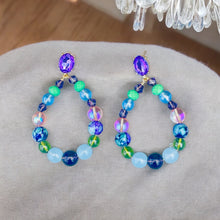 Load image into Gallery viewer, SURIAH - Blue and Green Wire wrapped Beaded Tear Drop Earrings
