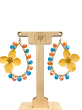 Load image into Gallery viewer, NITA- Yellow, Blue and Orange Flower Beaded Tear Drop Earrings
